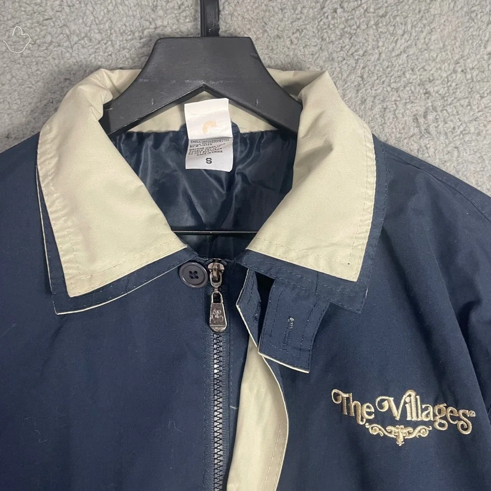 The Villages Navy Windbreaker Jacket Small Vintage Florida Golf Lined Zip